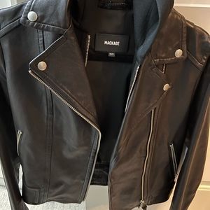 MACKAGE Leather Jacket with hood in black